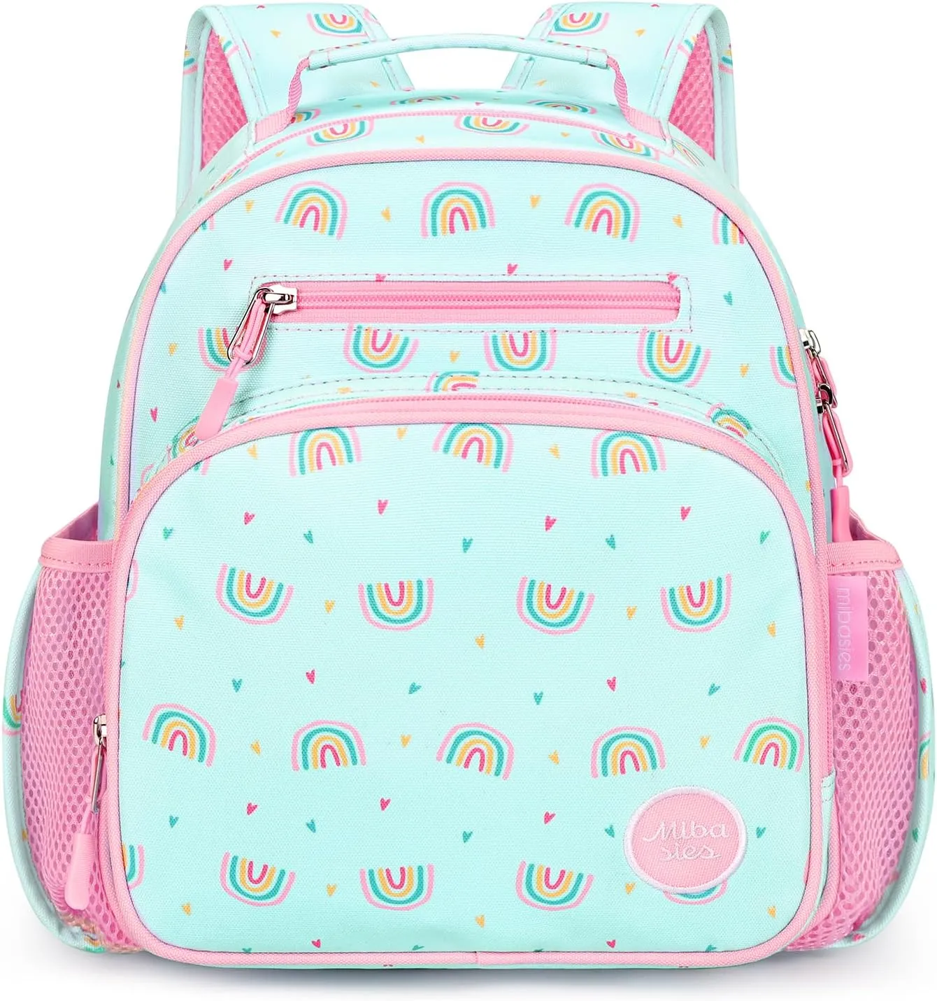 mibasies Toddler Backpack for Girls 2-4: Preschool Kindergarten Backpack - Cute Kids Backpacks for Girls - Rainbow Mint green