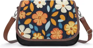 Mid Century Modern Floral 1960s Pattern Crossbody Bag Leather Crossbody Bag
