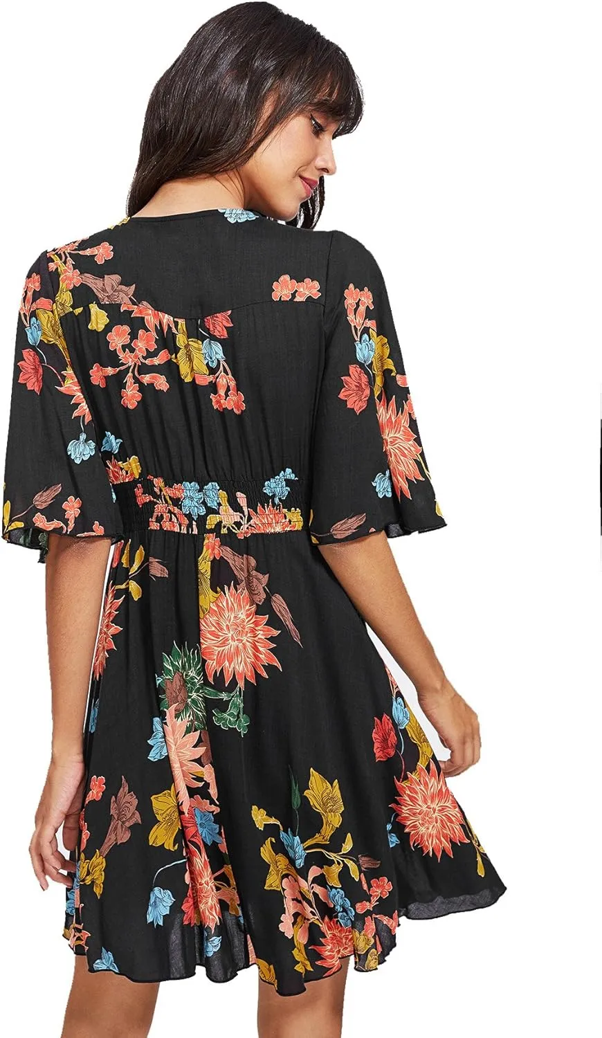 Milumia Women's Boho Button Up Split Floral Print Flowy Party Dress