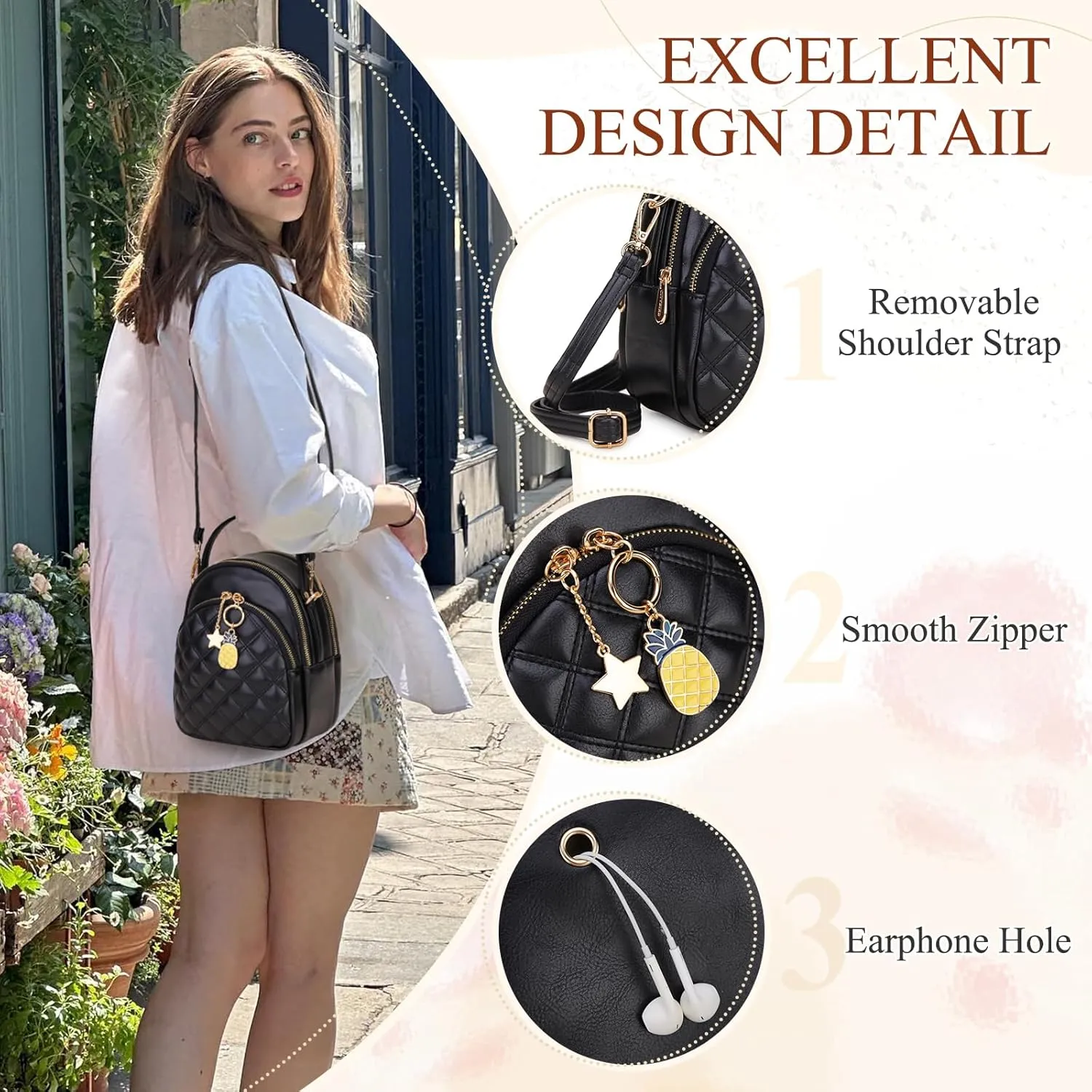Mini Backpack Purse,VONXURY Fashion Small Leather Quilt Backpack Convertible Casual Travel Daypack for Women Ladies