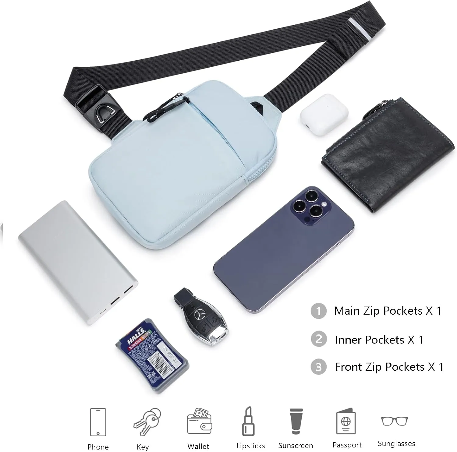 Mini Sling Bag for Men Women, Crossbody Waterproof Trendy Shoulder Cell Phone Chest Bag for Travel Work Gym