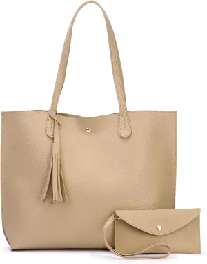 Minimalist Clean Cut Pebbled Faux Leather Tote Womens Shoulder Handbag