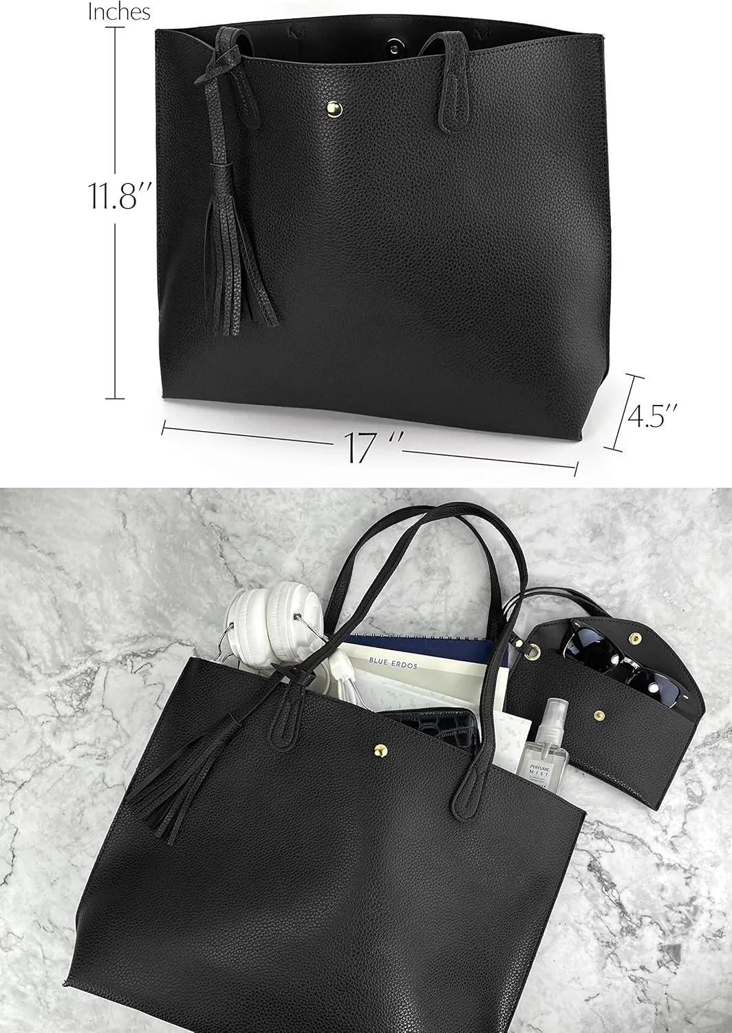 Minimalist Clean Cut Pebbled Faux Leather Tote Womens Shoulder Handbag