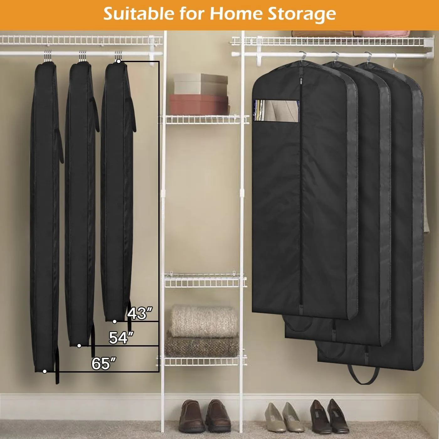MISSLO 54" Garment Bags for Travel for Women Waterproof Dress Bags for Gowns Long Dress Cover for Gowns, Coats, Suits, Black, 2 Packs
