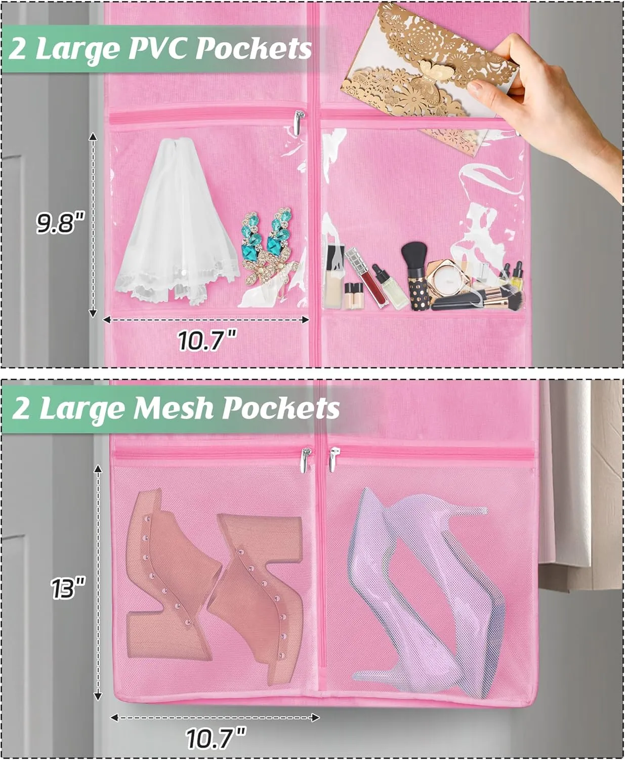 MISSLO 70" Wedding Dress Garment Bag with Bride Tote Bag 8'' Gusseted Wedding Dress Bags for Gowns Long 4 Pockets Dress Cover for Women, Pink