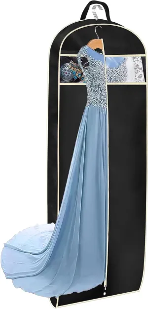 MISSLO Gusseted 60" Suit Dress Garment Bag with Clear Window Zipper Pocket Long Garment Cover (Black)