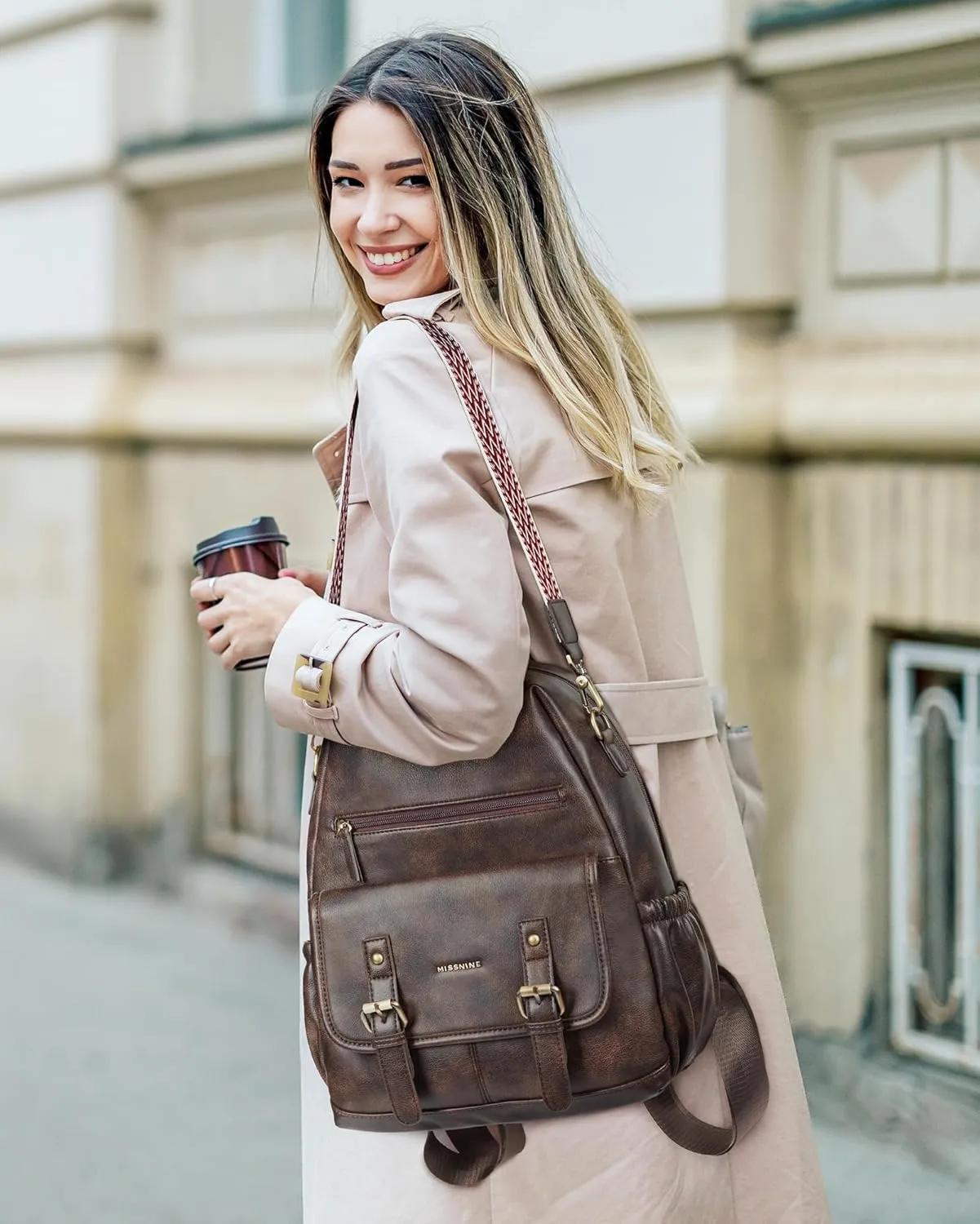 Missnine Backpack Purse for Women, PU Leather Travel Backpack, Designer Shoulder Bag, Ladies Convertible Satchel Bags