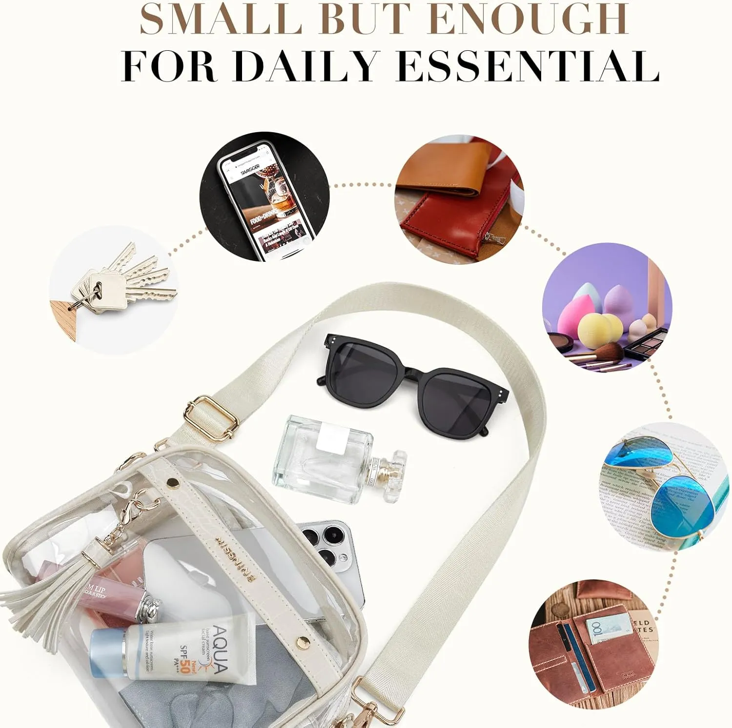 Missnine Clear Bag - Stadium Approved Small Purse for Women - Crossbody Bag for Concerts & Sports Events