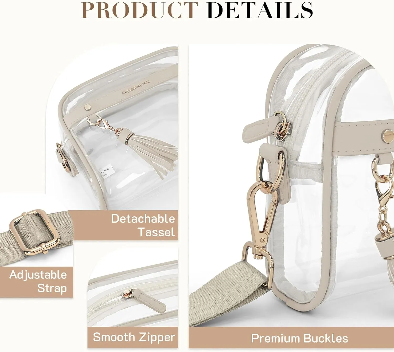 Missnine Clear Bag - Stadium Approved Small Purse for Women - Crossbody Bag for Concerts & Sports Events