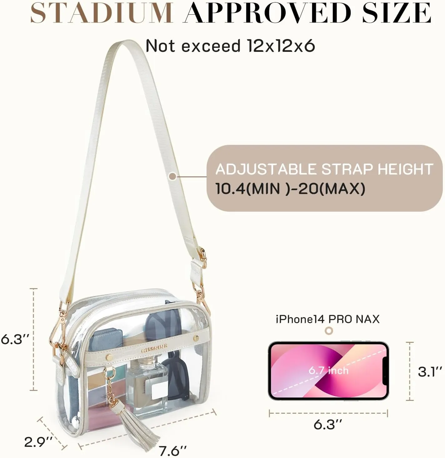 Missnine Clear Bag - Stadium Approved Small Purse for Women - Crossbody Bag for Concerts & Sports Events
