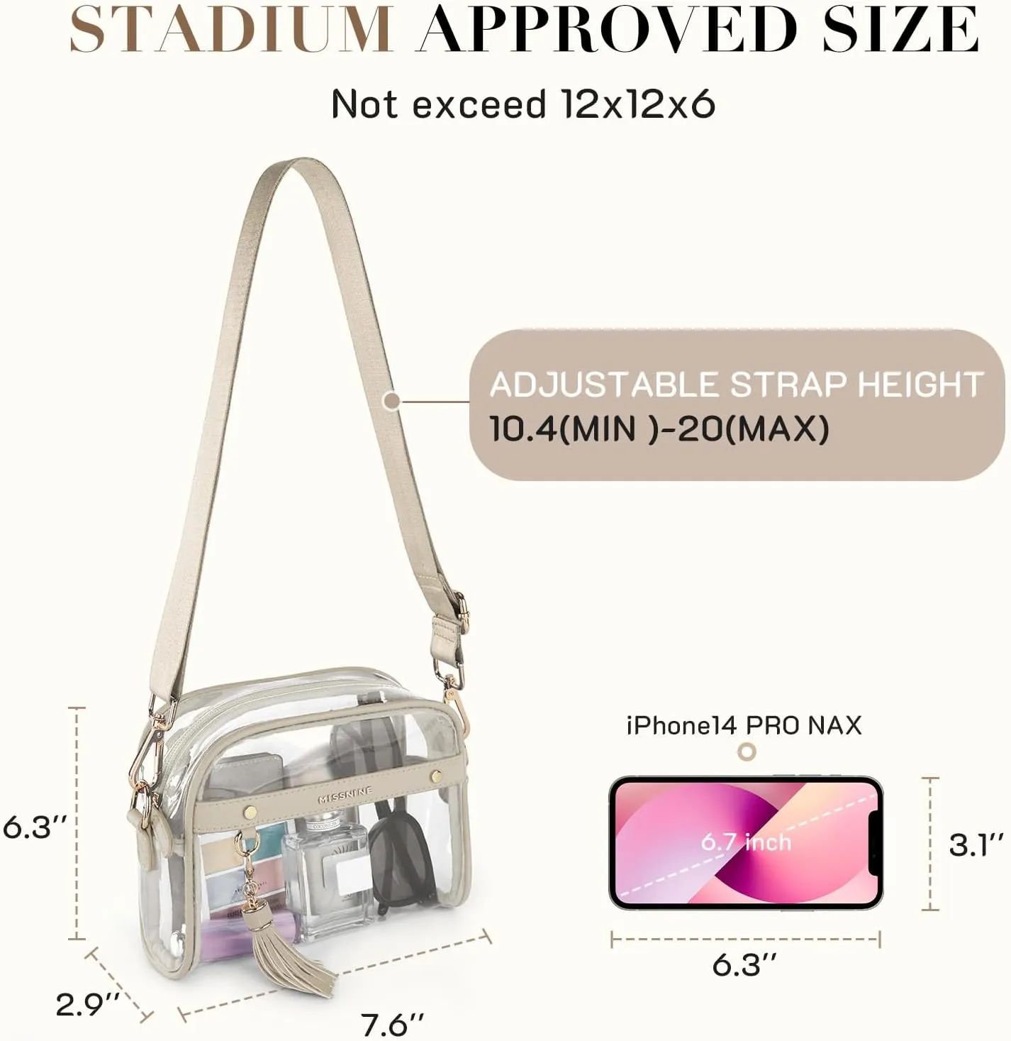 Missnine Clear Bag - Stadium Approved Small Purse for Women - Crossbody Bag for Concerts & Sports Events