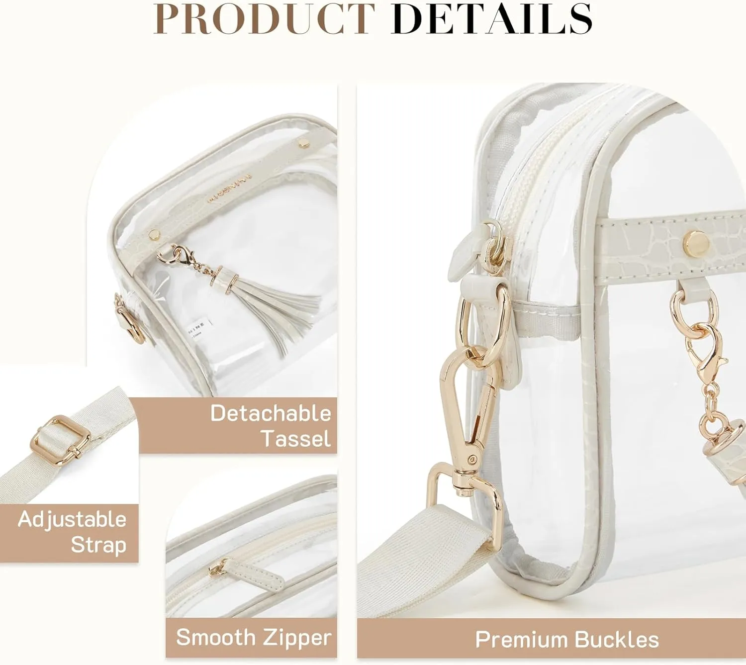 Missnine Clear Bag - Stadium Approved Small Purse for Women - Crossbody Bag for Concerts & Sports Events