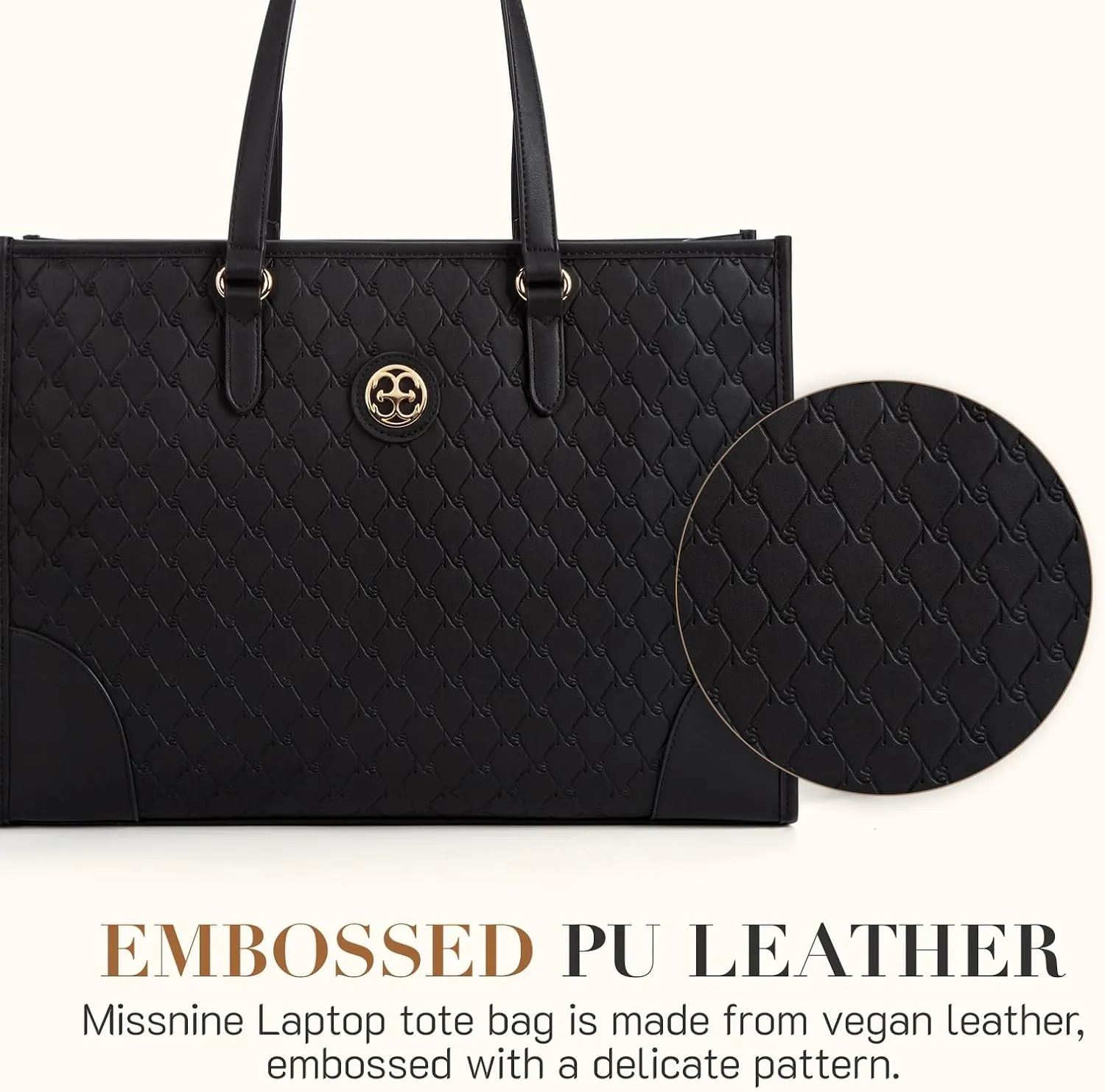 Missnine Laptop Tote Bag for Women 15.6 inch Embossed PU Leather Work Bag Profession Briefcase Designer Computer Bag