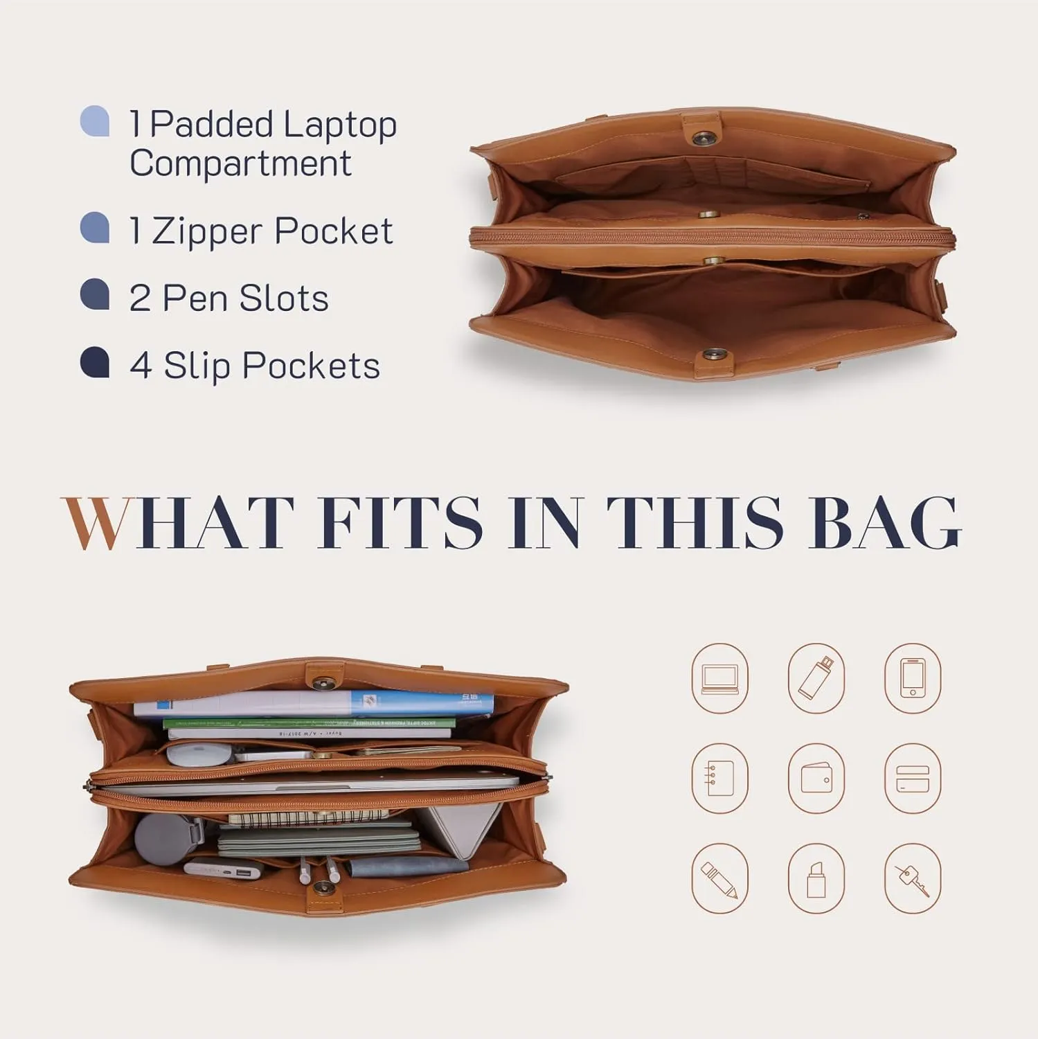 Missnine Laptop Tote Bag for Women 15.6 Inch Leather Work Bags Teacher Computer Purse Briefcase Handbag for Office, Travel