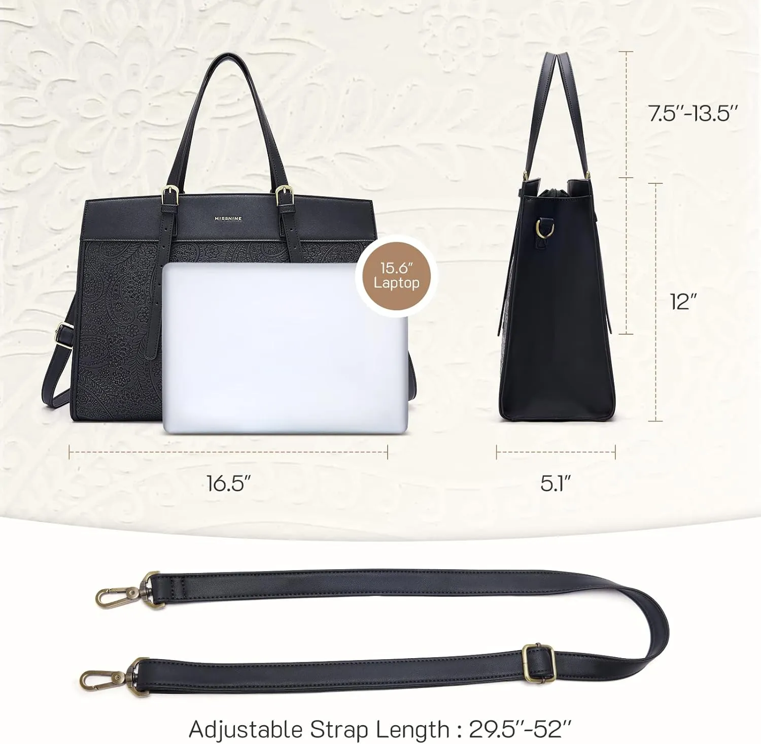 Missnine Laptop Tote Bag for Women 15.6 Inch Leather Work Bags Teacher Computer Purse Briefcase Handbag for Office, Travel