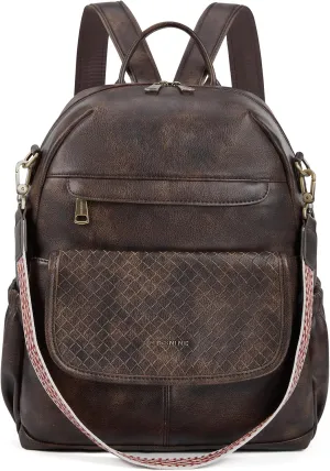Missnine PU Leather Backpack Purse for Women, Convertible Travel Backpack, Designer Ladies Shoulder Bag and Satchel Bags for Work, College with Weave Detail