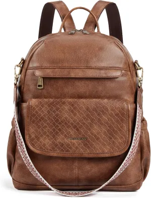Missnine PU Leather Backpack Purse for Women, Convertible Travel Backpack, Designer Ladies Shoulder Bag and Satchel Bags for Work, College with Weave Detail
