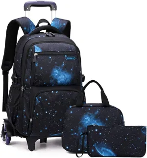 MITOWERMI Boys Rolling Backpacks Kids'Luggage Wheeled Backpack for School Boys Trolley Bags Space-Galaxy Roller Bookbag with Lunch Bag