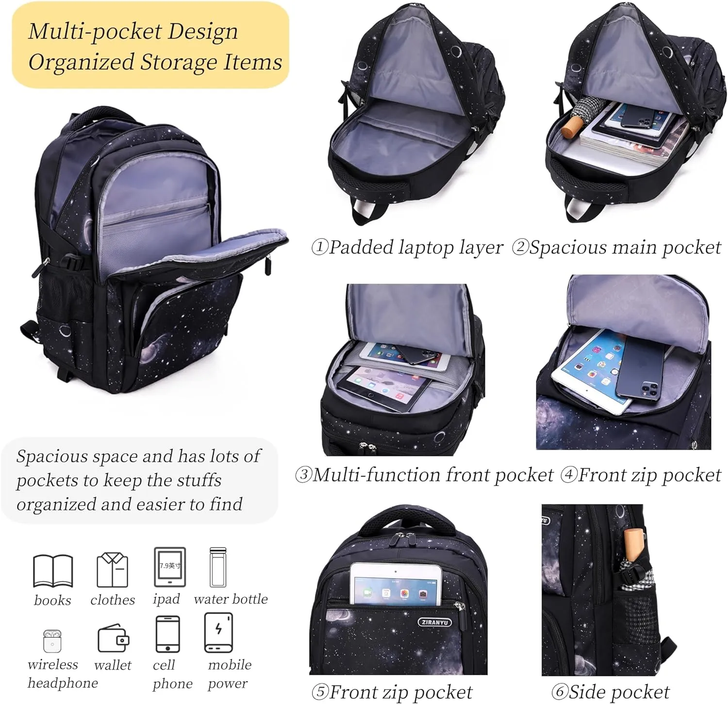 MITOWERMI Boys Rolling Backpacks Kids'Luggage Wheeled Backpack for School Boys Trolley Bags Space-Galaxy Roller Bookbag with Lunch Bag