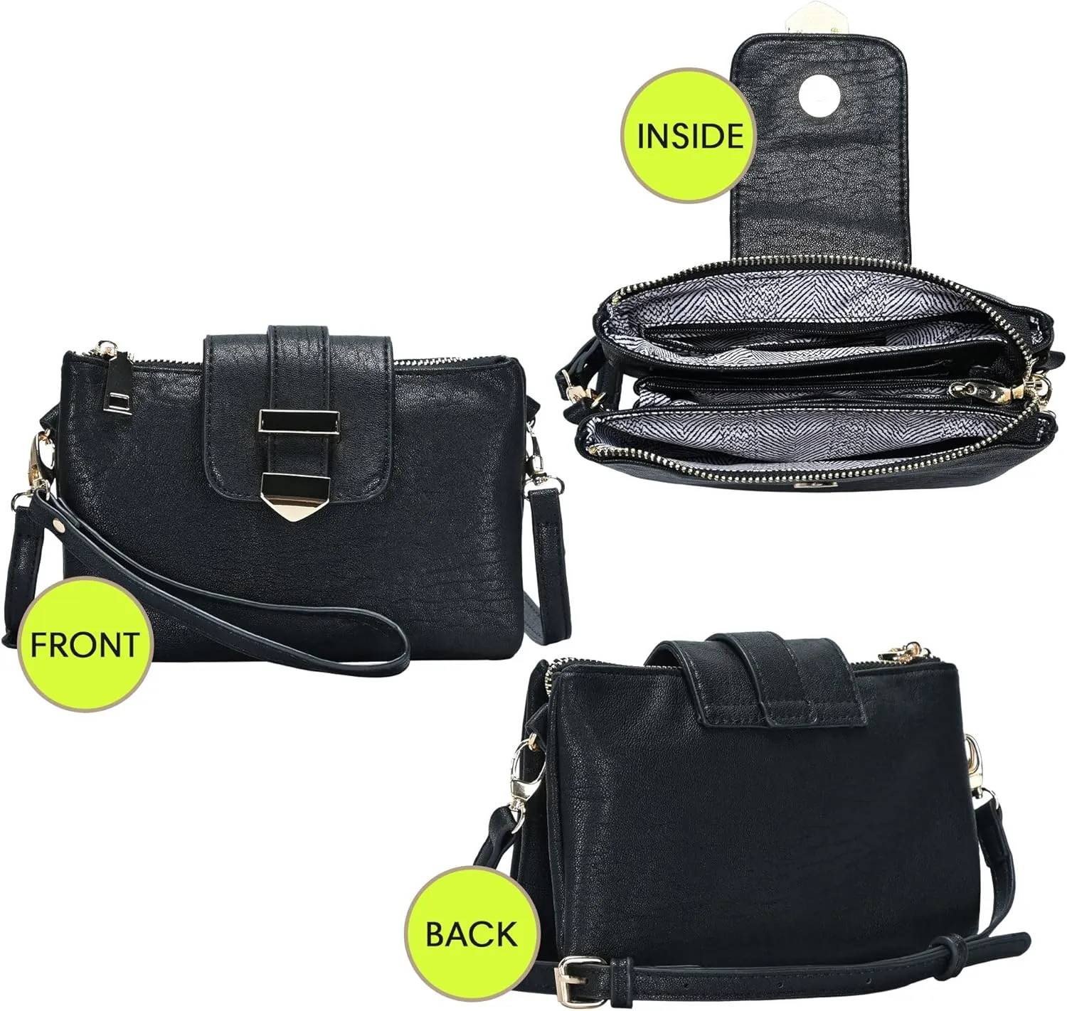 Miztique Dara Convertible Crossbody | Vegan Leather Wristlet with Detachable Crossbody Strap |