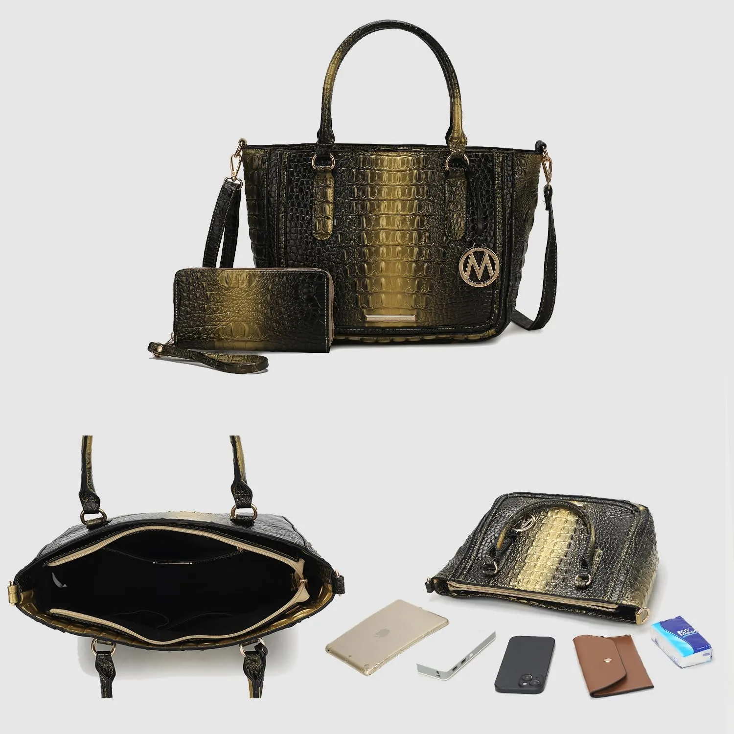 MKF Collection Satchel Bag for Women’s Crocodile Embossed Vegan leather Crossbody Tote Handbag Top-Handle Purse by Mia K