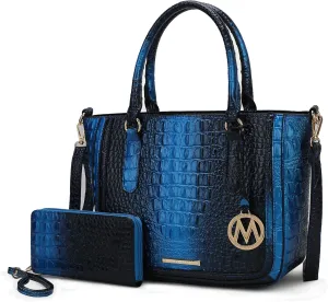 MKF Collection Satchel Bag for Women’s Crocodile Embossed Vegan leather Crossbody Tote Handbag Top-Handle Purse by Mia K