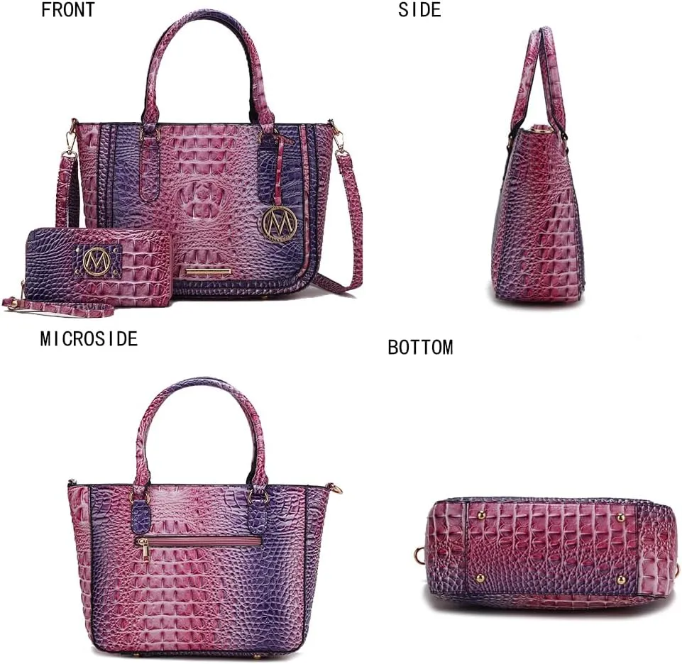 MKF Collection Satchel Bag for Women’s Crocodile Embossed Vegan leather Crossbody Tote Handbag Top-Handle Purse by Mia K