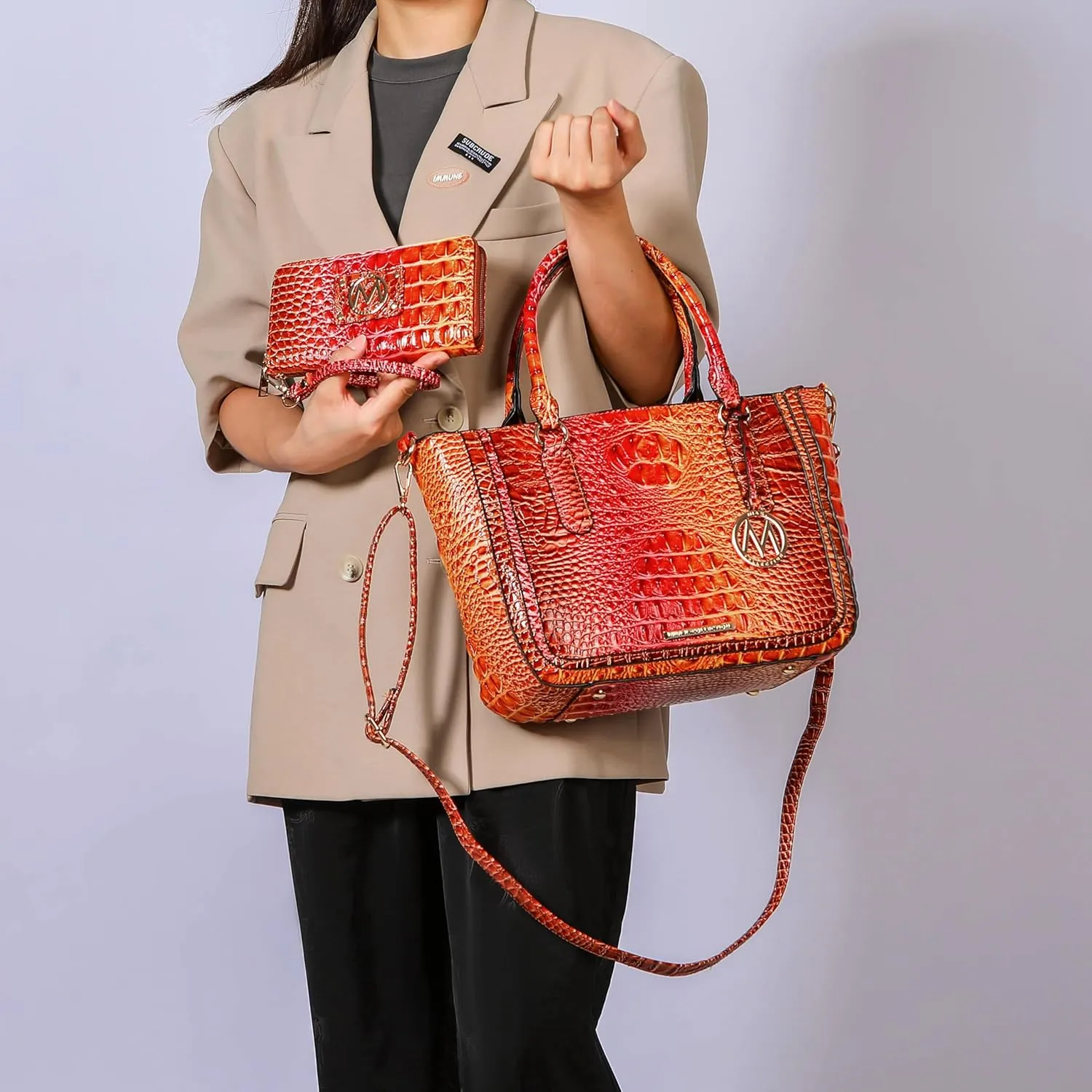 MKF Collection Satchel Bag for Women’s Crocodile Embossed Vegan leather Crossbody Tote Handbag Top-Handle Purse by Mia K