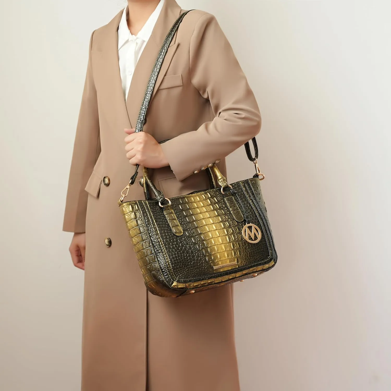 MKF Collection Satchel Bag for Women’s Crocodile Embossed Vegan leather Crossbody Tote Handbag Top-Handle Purse by Mia K