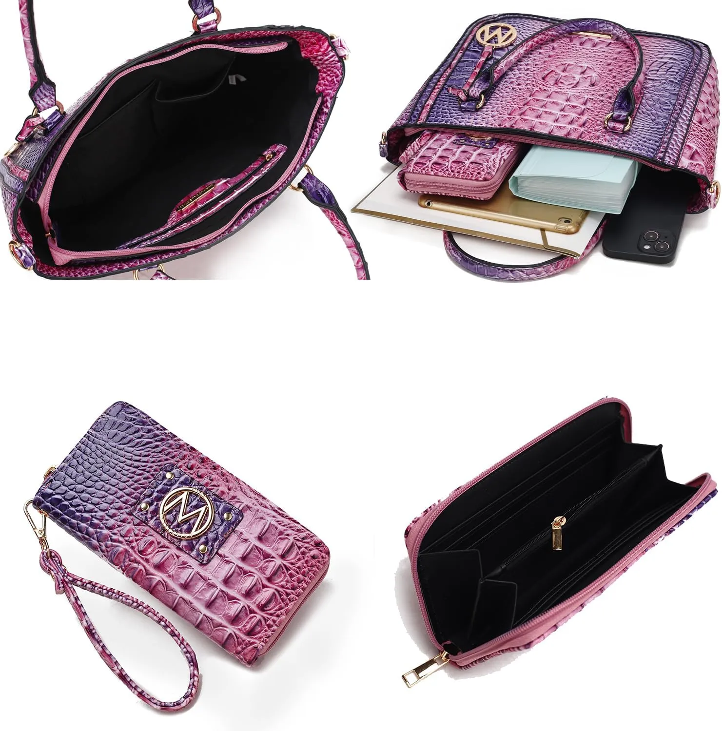 MKF Collection Satchel Bag for Women’s Crocodile Embossed Vegan leather Crossbody Tote Handbag Top-Handle Purse by Mia K