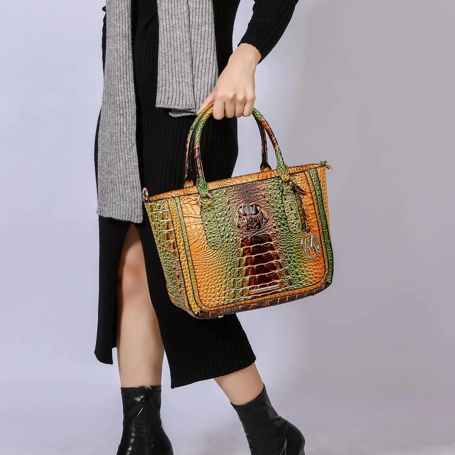 MKF Collection Satchel Bag for Women’s Crocodile Embossed Vegan leather Crossbody Tote Handbag Top-Handle Purse by Mia K