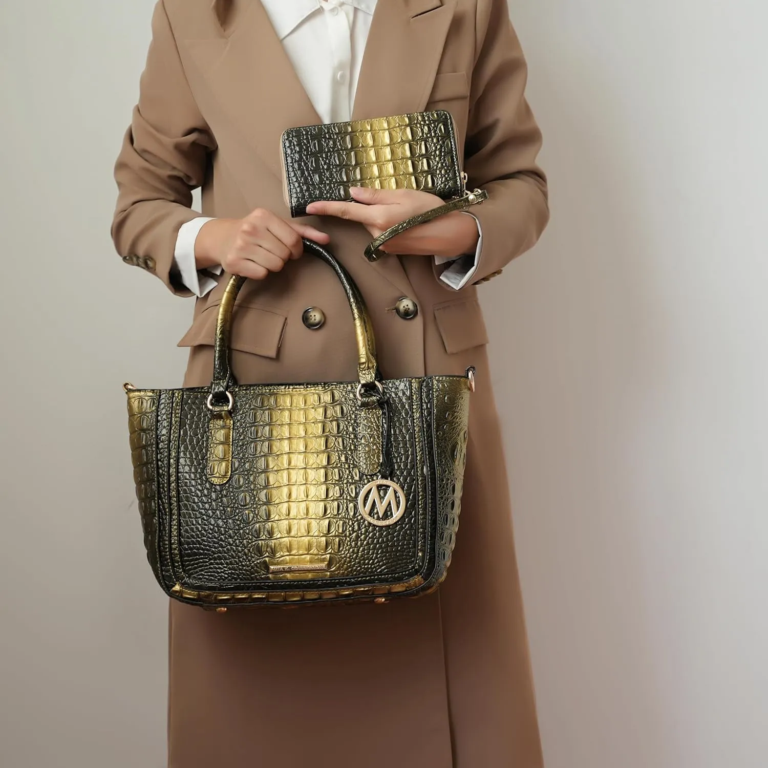 MKF Collection Satchel Bag for Women’s Crocodile Embossed Vegan leather Crossbody Tote Handbag Top-Handle Purse by Mia K