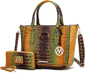 MKF Collection Satchel Bag for Women’s Crocodile Embossed Vegan leather Crossbody Tote Handbag Top-Handle Purse by Mia K