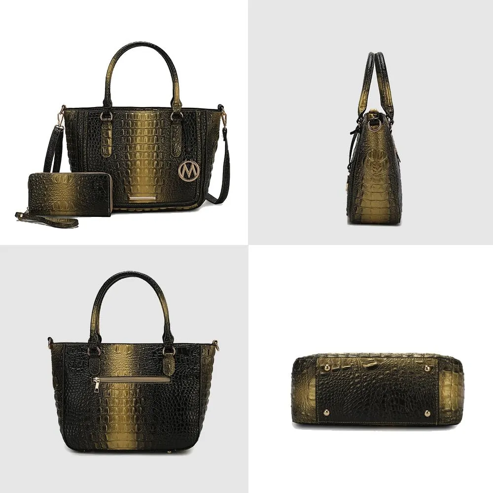 MKF Collection Satchel Bag for Women’s Crocodile Embossed Vegan leather Crossbody Tote Handbag Top-Handle Purse by Mia K