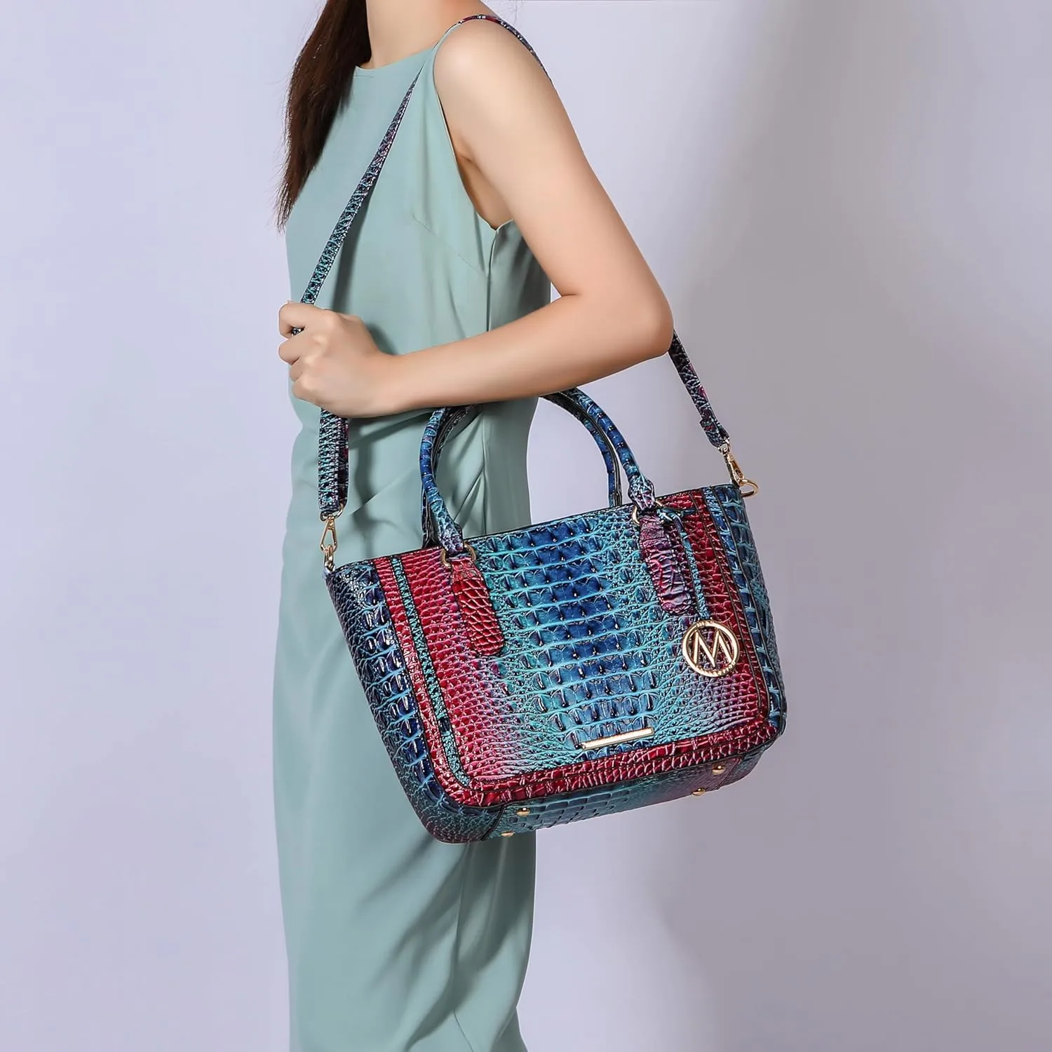 MKF Collection Satchel Bag for Women’s Crocodile Embossed Vegan leather Crossbody Tote Handbag Top-Handle Purse by Mia K