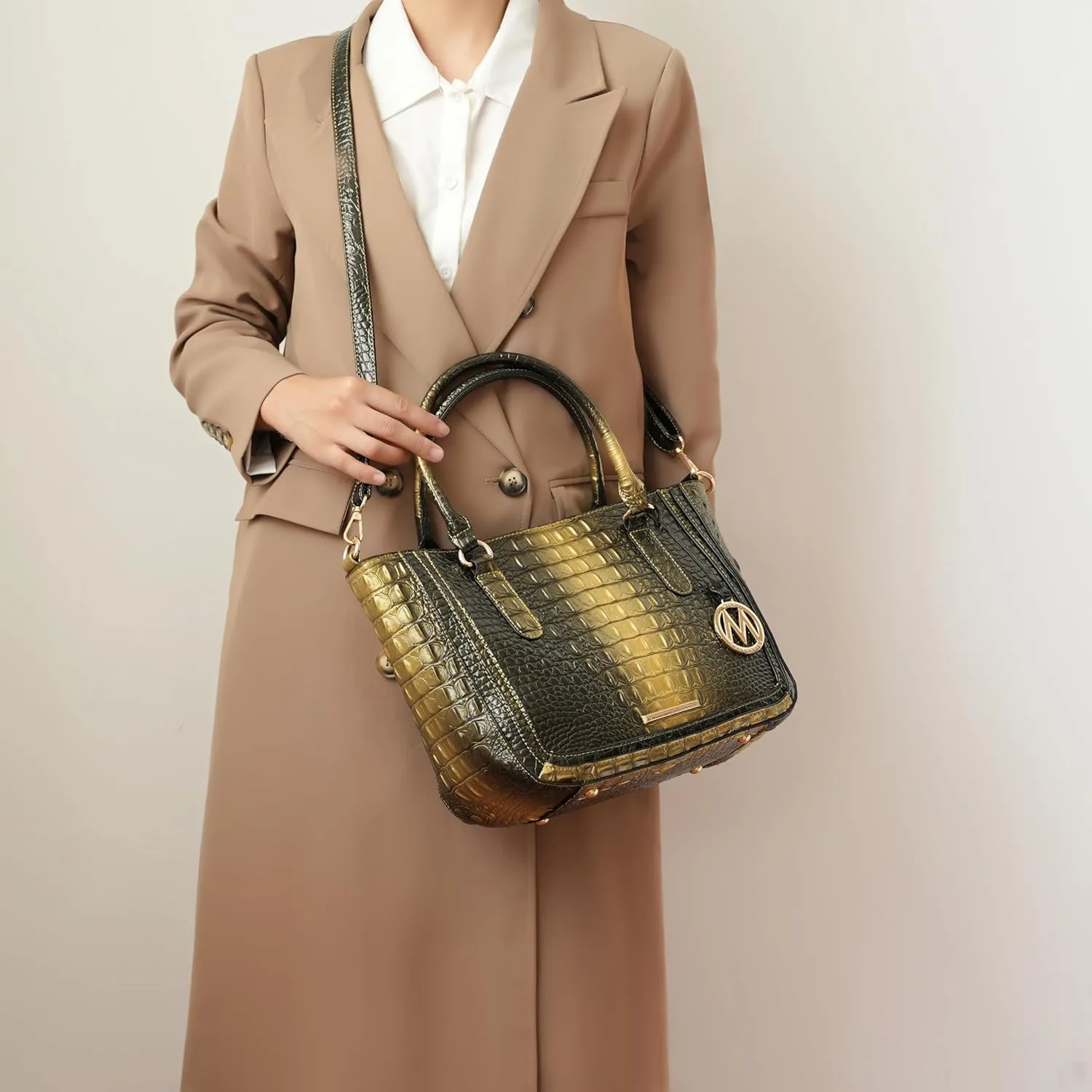 MKF Collection Satchel Bag for Women’s Crocodile Embossed Vegan leather Crossbody Tote Handbag Top-Handle Purse by Mia K