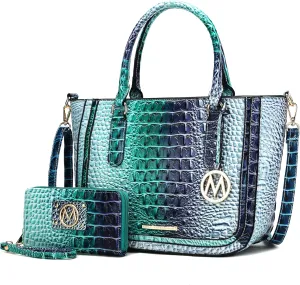 MKF Collection Satchel Bag for Women’s Crocodile Embossed Vegan leather Crossbody Tote Handbag Top-Handle Purse by Mia K