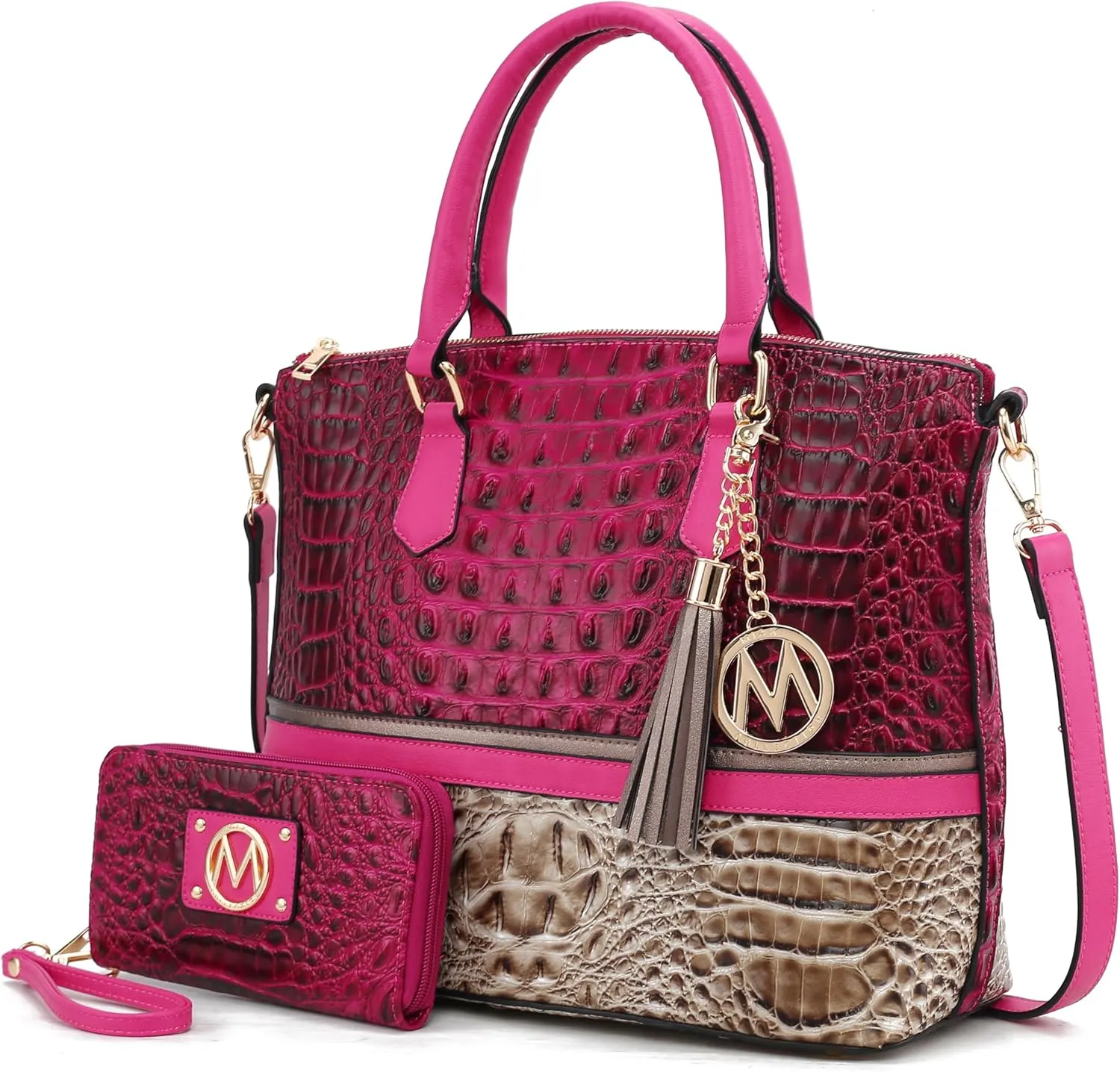 MKF Collection Tote Bag for Women & Wristlet Wallet Purse Set, Crocodile-Embossed Vegan Leather Top-Handle Handbag by Mia k