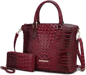 MKF Collection Tote Bag for Women & Wristlet Wallet Purse Set, Crocodile-Embossed Vegan Leather Top-Handle Handbag by Mia k