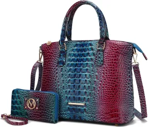 MKF Collection Tote Bag for Women & Wristlet Wallet Purse Set, Crocodile-Embossed Vegan Leather Top-Handle Handbag by Mia k