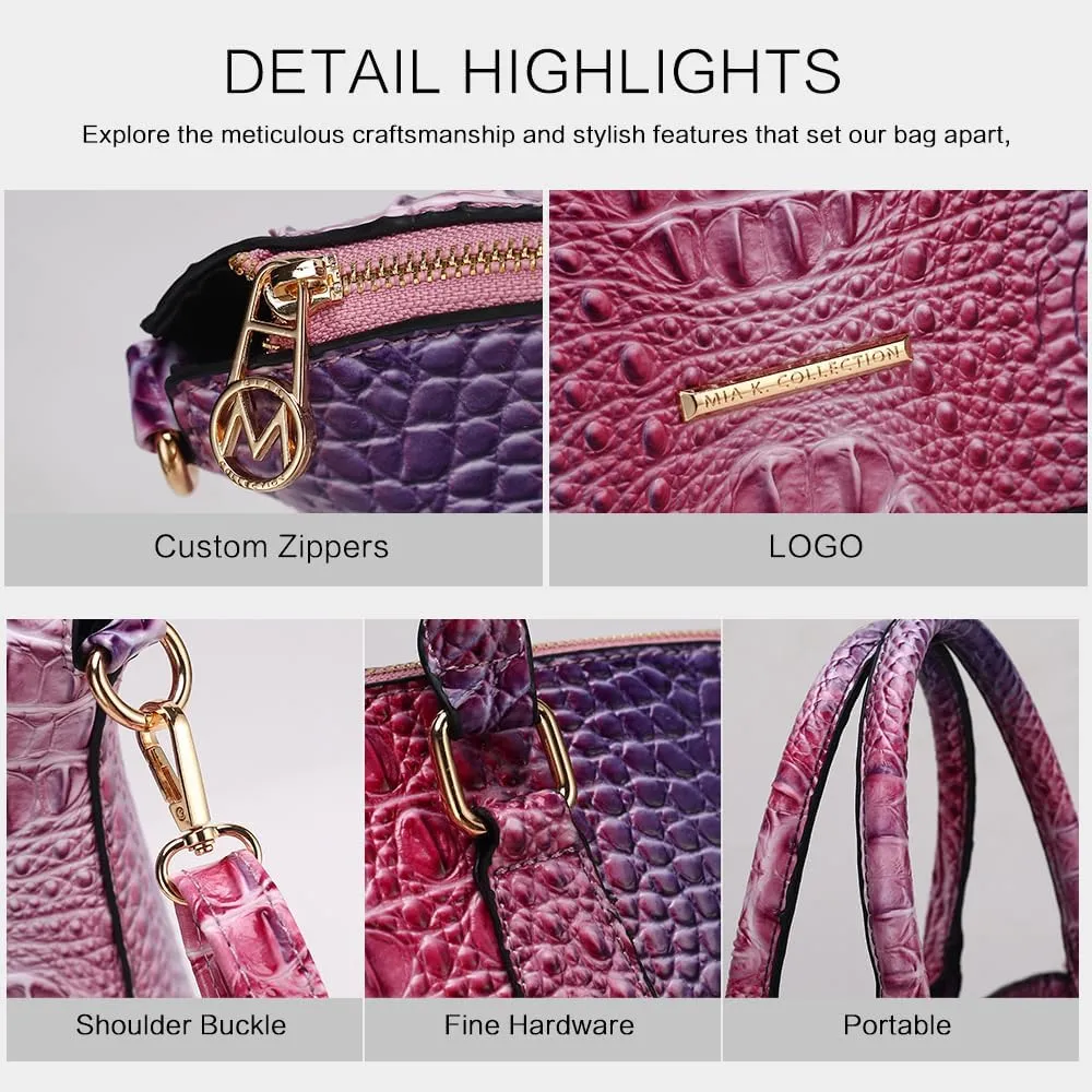 MKF Collection Tote Bag for Women & Wristlet Wallet Purse Set, Crocodile-Embossed Vegan Leather Top-Handle Handbag by Mia k