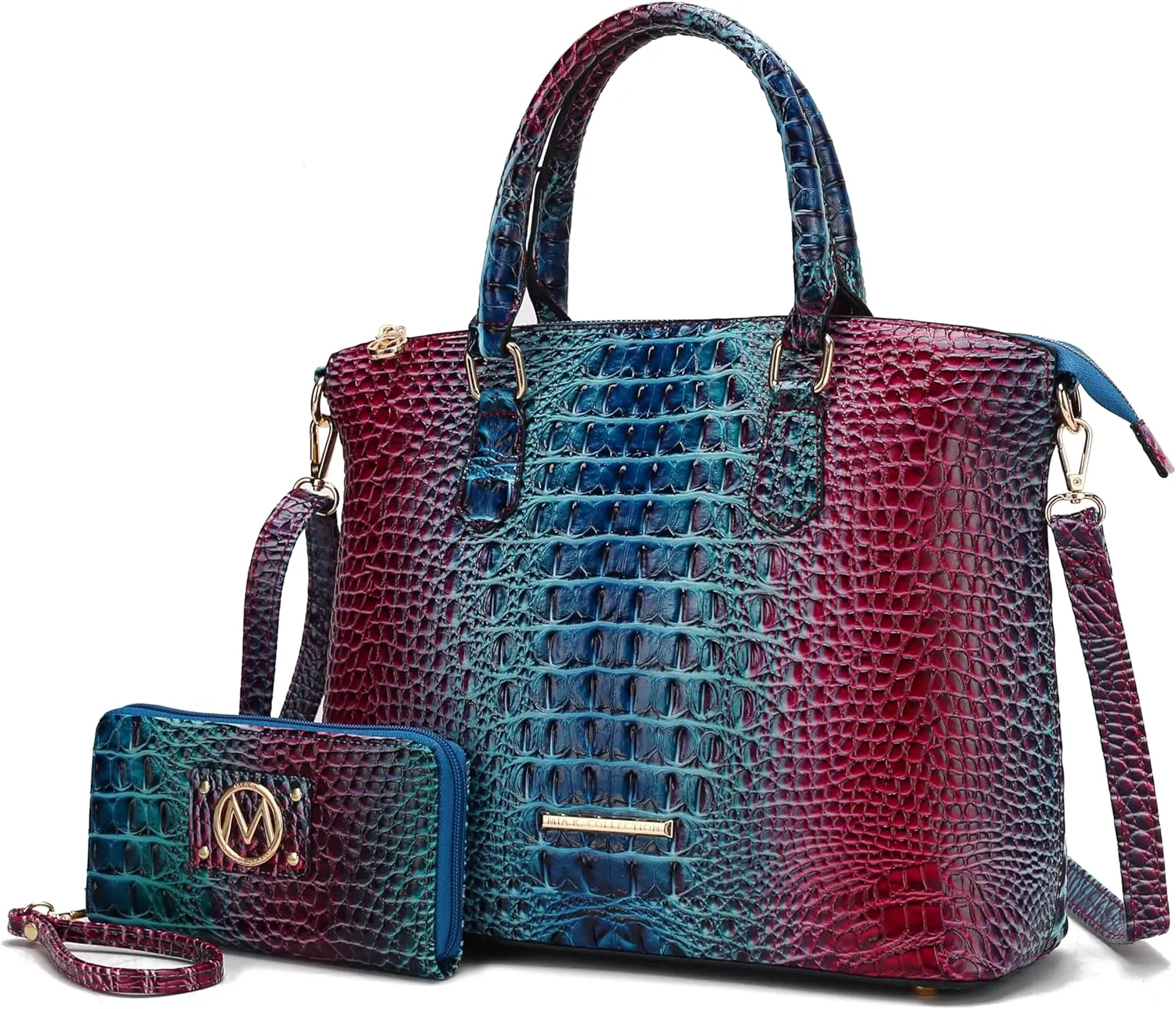 MKF Collection Tote Bag for Women & Wristlet Wallet Purse Set, Crocodile-Embossed Vegan Leather Top-Handle Handbag by Mia k