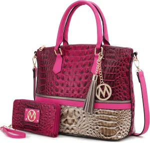 MKF Collection Tote Bag for Women & Wristlet Wallet Purse Set, Crocodile-Embossed Vegan Leather Top-Handle Handbag by Mia k
