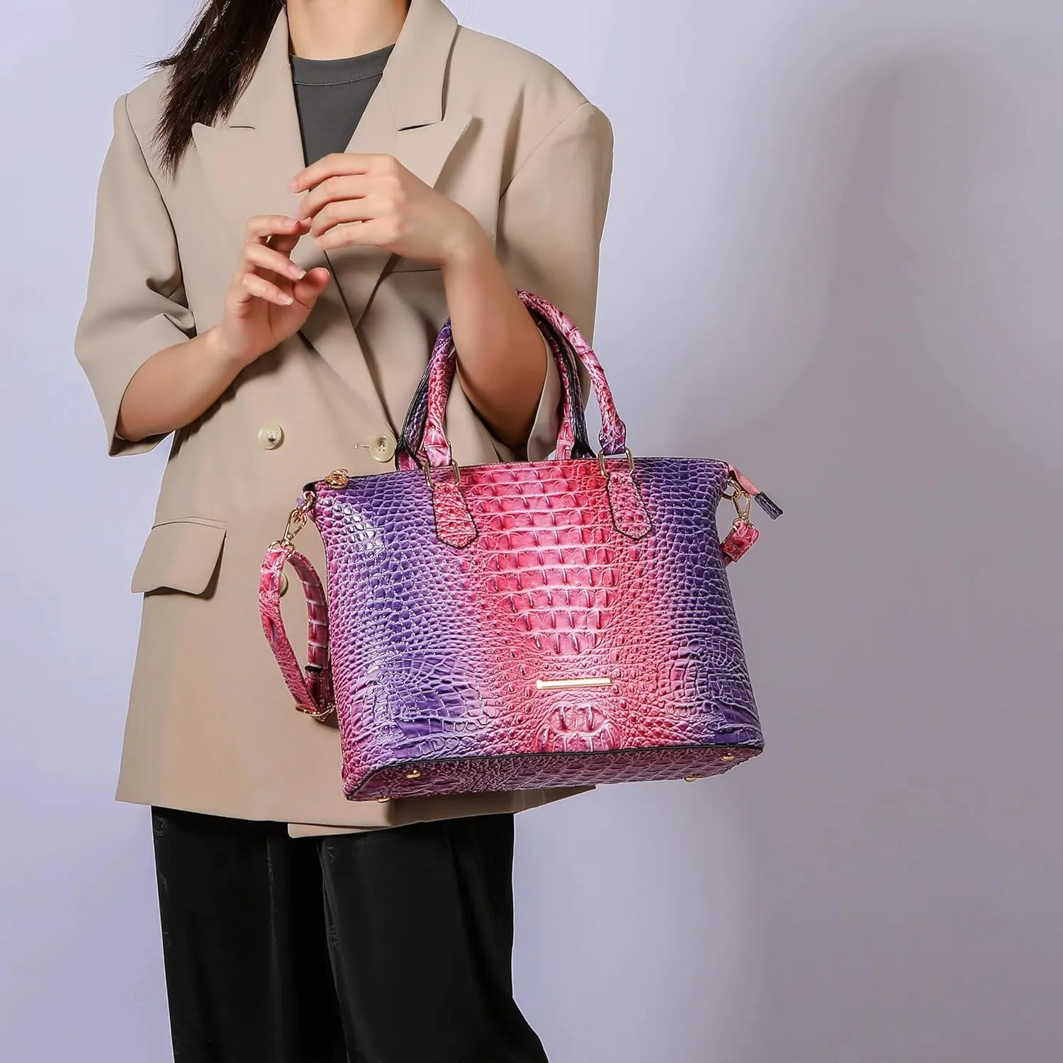 MKF Collection Tote Bag for Women & Wristlet Wallet Purse Set, Crocodile-Embossed Vegan Leather Top-Handle Handbag by Mia k