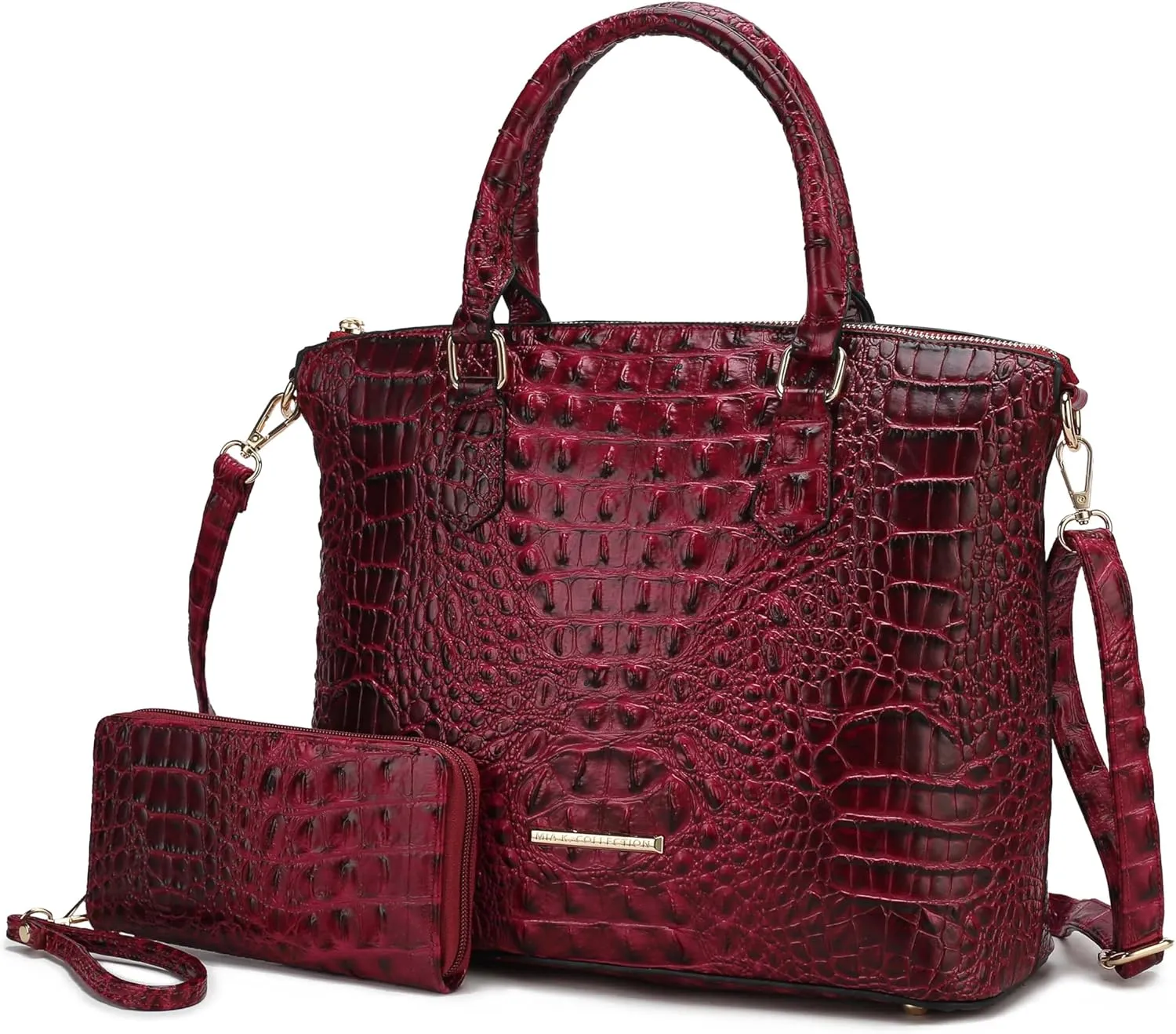 MKF Collection Tote Bag for Women & Wristlet Wallet Purse Set, Crocodile-Embossed Vegan Leather Top-Handle Handbag by Mia k