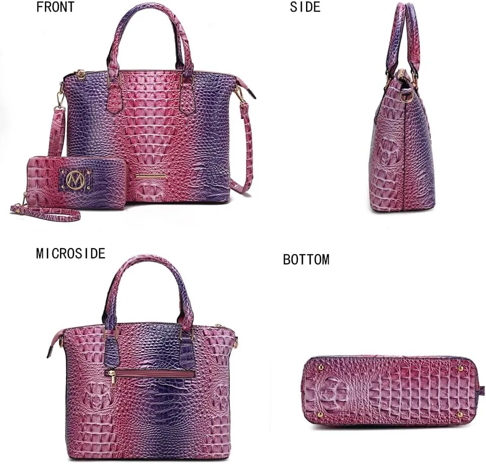MKF Collection Tote Bag for Women & Wristlet Wallet Purse Set, Crocodile-Embossed Vegan Leather Top-Handle Handbag by Mia k