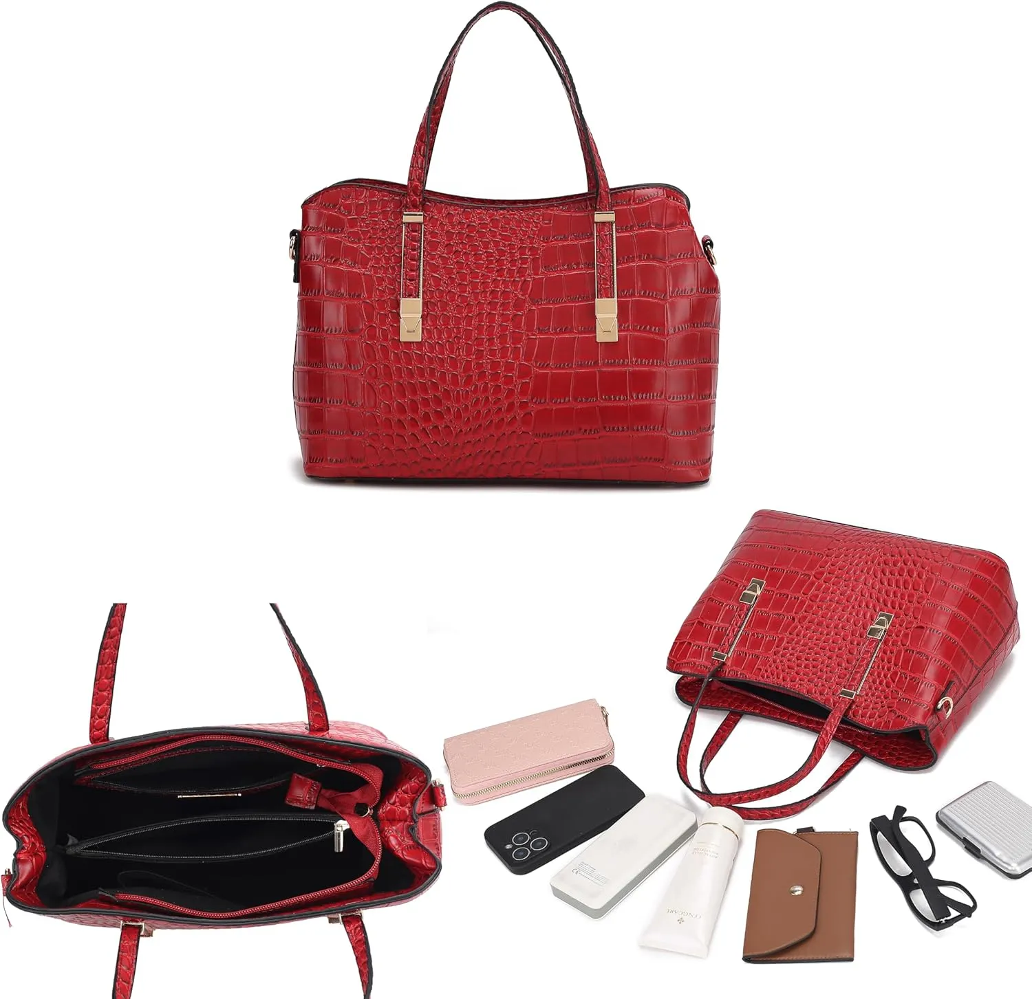 MKF Collection Tote Bag for Women, Crocodile Embossed Vegan Leather Fashion Designer Satchel Handbag Crossover