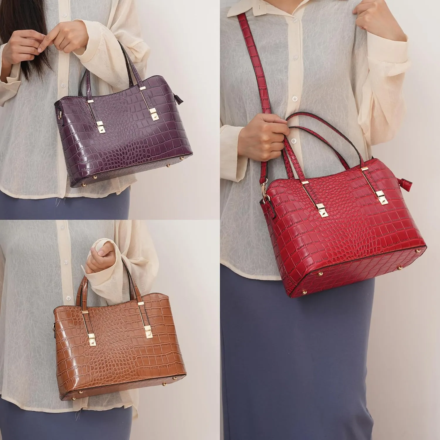 MKF Collection Tote Bag for Women, Crocodile Embossed Vegan Leather Fashion Designer Satchel Handbag Crossover