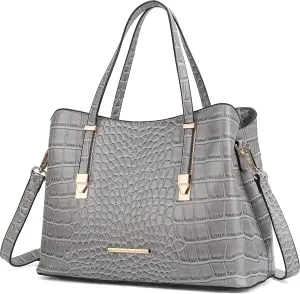 MKF Collection Tote Bag for Women, Crocodile Embossed Vegan Leather Fashion Designer Satchel Handbag Crossover