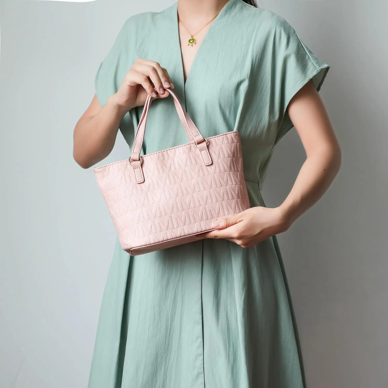 MKF Collection Tote Bag for Women, Shoulder Handbag & Wristlet Pouch Purse Top Handle Vegan Leather 4Pcs Set Pocketbook